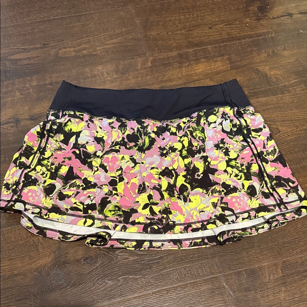 Lululemon Athletica Black and Pink Floral Mini Skirt